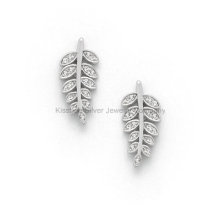 Leaf Shape 925 Sterling Silver Accessories Stud Earrings for Lady, Brass Jewelry (KE3032)